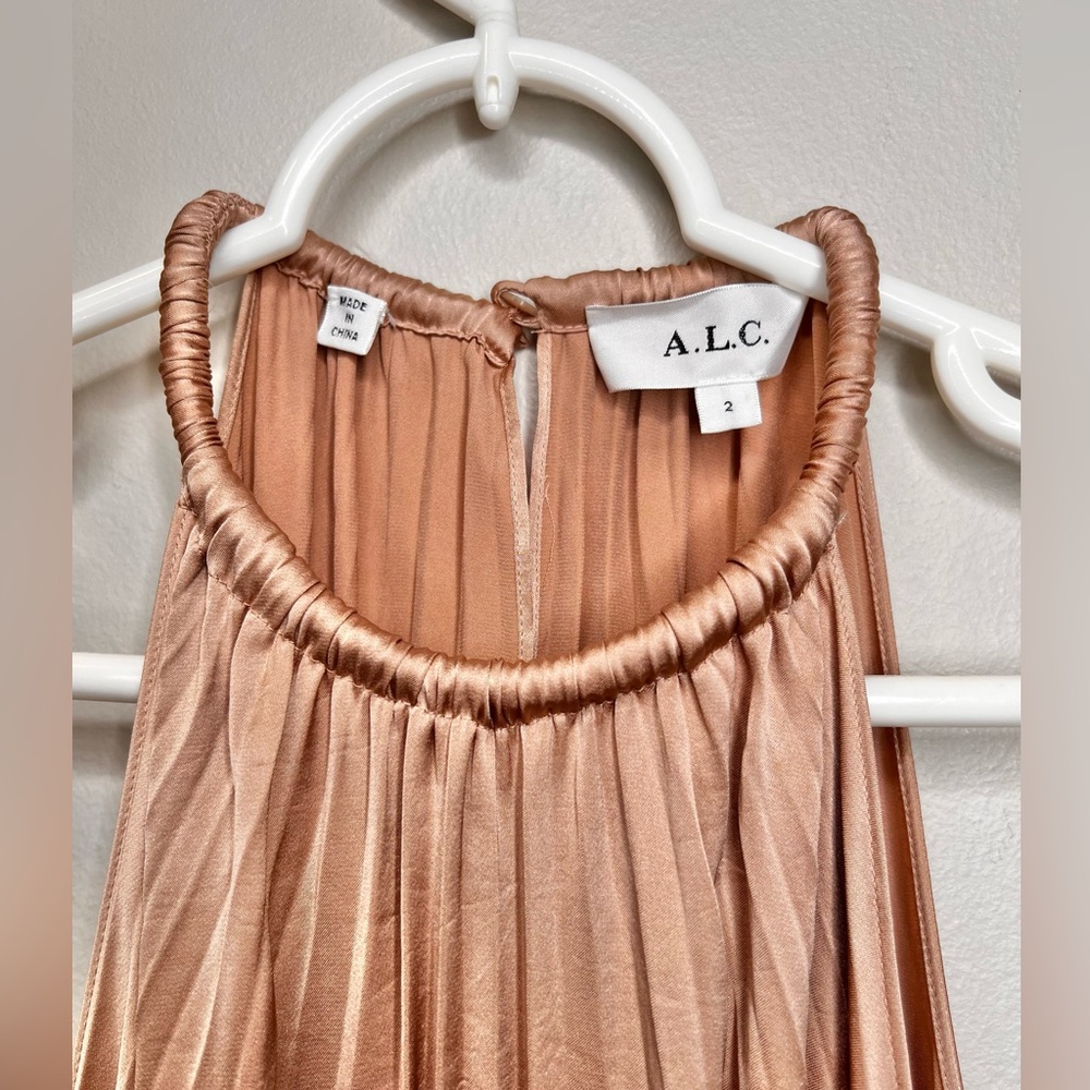 A.L.C Renzo II Satin Pleated In Bella Nude Dress Size 2/XS EUC - Picture 5 of 9